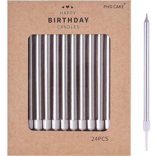 Phd Cake 24-count Silver Long Thin Metallic Velas De Cumplea