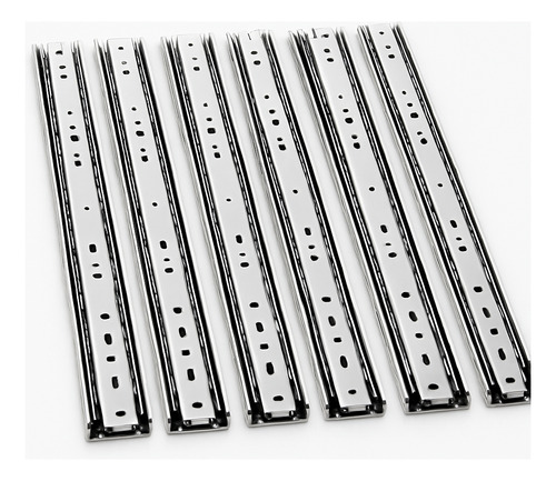 Kit 3 Par Corrediça 20cm Telescópica Reforçada Gavetas 45kg Prateado