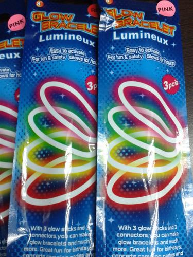 Imagen 2 de 6 de 2 Paquetes Pulseras Brazaletes Neón Glow In Dark Originales