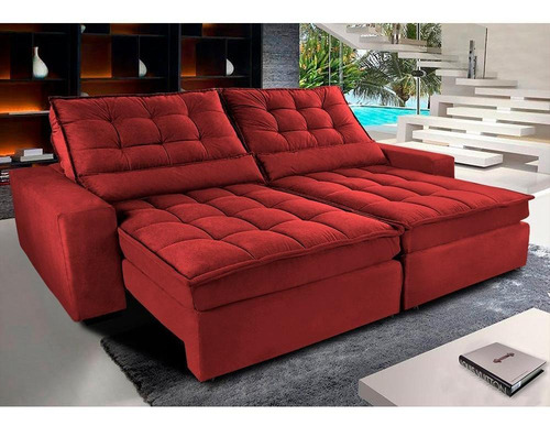 Sofá Retrátil e Reclinável com Molas Ensacadas Cama inBox Gold 2,32m Tecido Suede Velusoft Vermelho