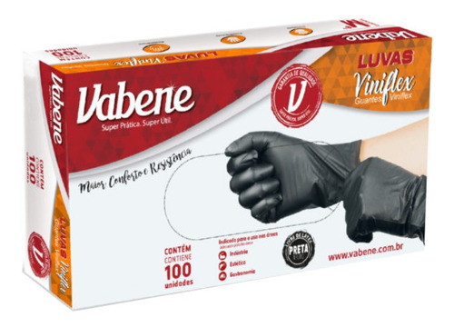 Luvas descartáveis Vabene Viniflex cor preto tamanho G de elastômero termoplástico em kit de 10 x 100 unidades