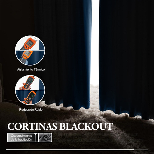 NANWEI Cortinas Blackout con bolsillo para varilla para recamara sala Premium 270X215cm 2 Paneles Aislamiento térmico y Reducción de ruido Tela impermeable Azul