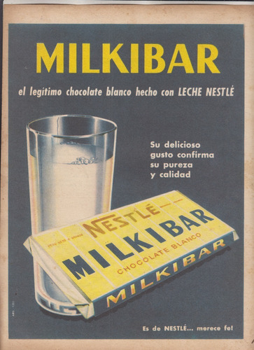1960 Publicidad Vintage Nestle Chocolate Milkibar Argentina