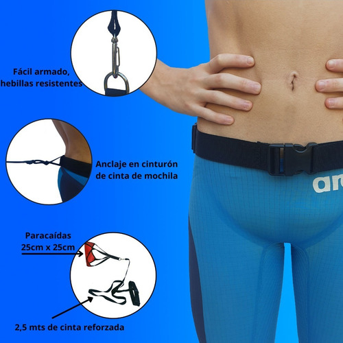 Imagen 2 de 6 de Paracaídas De Arrastre Natación Cinturón Gorro Malla Agua
