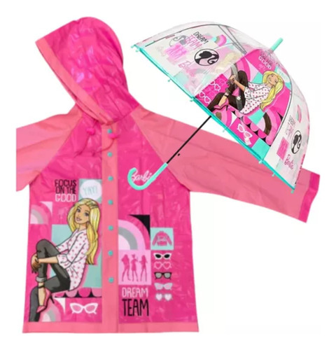 Combo De Lluvia Piloto + Paraguas Infantil Barbie Wabro 