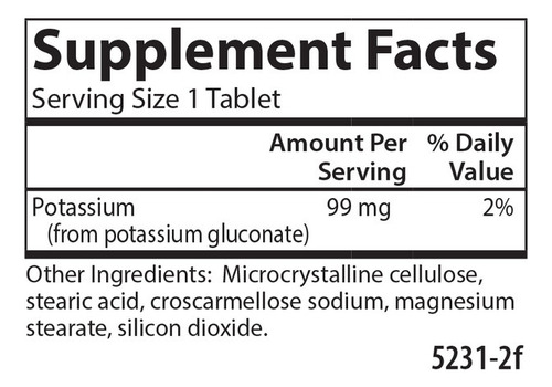 Carlson Labs Potasio 99 Mg, 100 Tabletas Sabor Sin Sabor