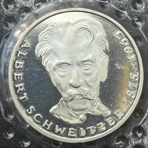 Moeda 5 Deutsche Mark 1975 - Albert Schweitzer - Proof (Usado)