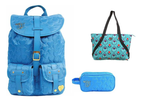 Kit Escolar Capricho Love Azul Mochila De Costas + Estojo