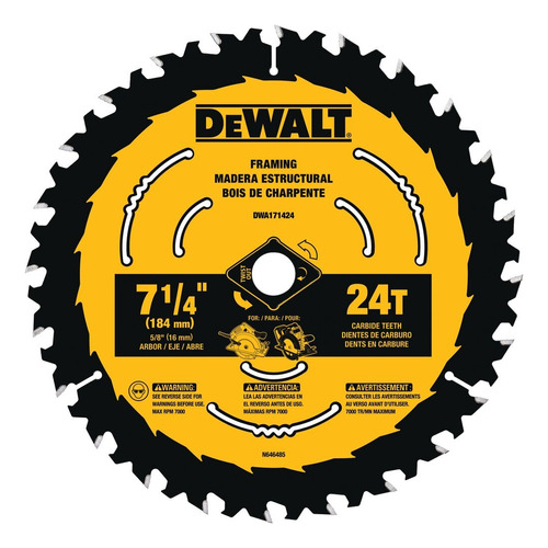 Hoja Sierra Circular Dewalt 184mm 24 Dts Dwa 171424 Framing