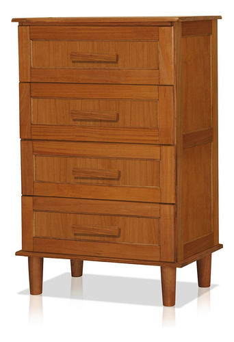 Cômoda Chicago 100 Quarto Com 4 Gavetas Em Madeira Maciça Cor Castanho