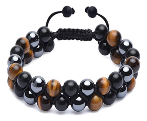 Pulsera De Piedra Natural Para Hombre De Lava Negra