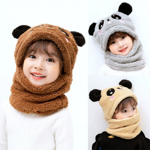 Gorro Felpa Niños Niñas Cuello Abrigador Oso Panda Diseños