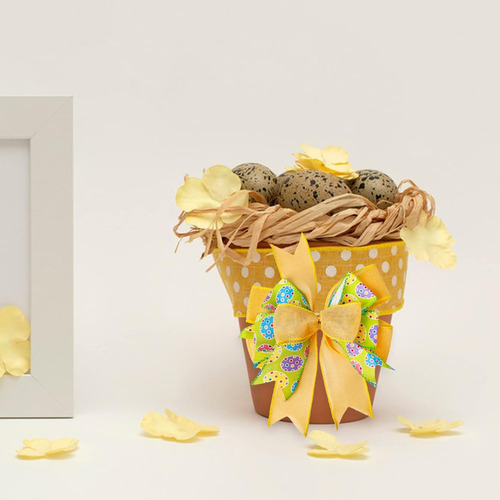 Canasta De Pascua Con Lazo Amarillo, 24 X 33 Cm Para Decorac