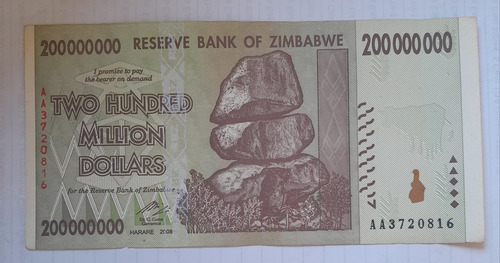 Billete De, 200 Millones De Dolares (original), Zimbawe
