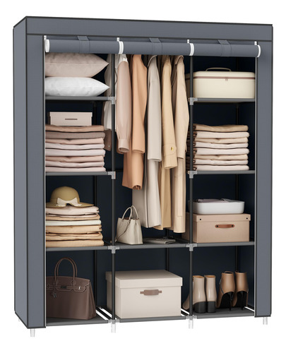 Armario Portátil Tela 10 Gavetas 51 Soporte Prendas Gris Color