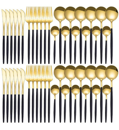 Modern Gold Cutlery Cubiertos De Plata Rosa De Oro Negro 48