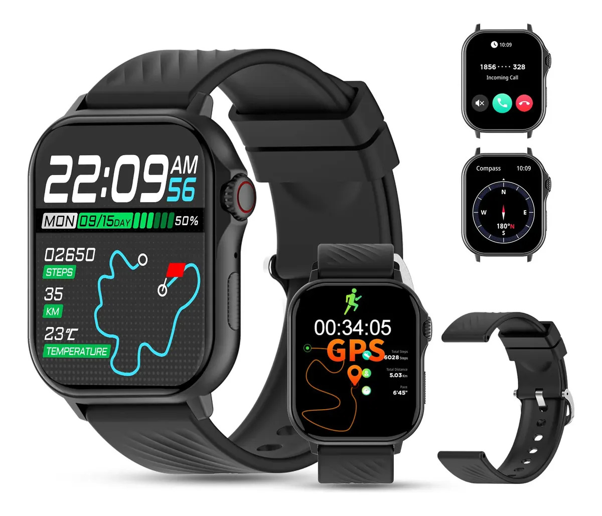 Smartwatch PEJE G08 com Tela AMOLED de 2.13" e GPS, para Chamadas Bluetooth e 2 Pulseiras
