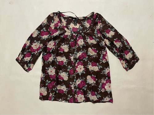 Blusa Camisa Camisola Hym Talle 8 (38) Floreado Chocolate