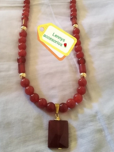 Collar En Piedra Natural De Cornalina Y Oro Laminado De 14k