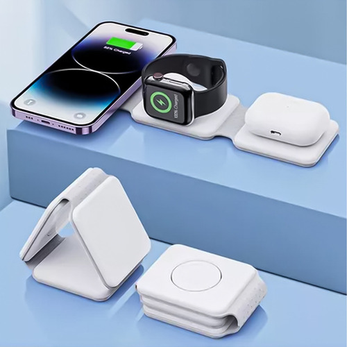 Cargador Inalambrico Rapido Magnetico 3 En 1 Telefono Reloj