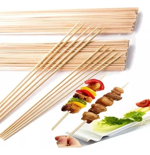 Pack 50 Brochetas Palos Bamboo Para Anticuchos Grueso 40cm