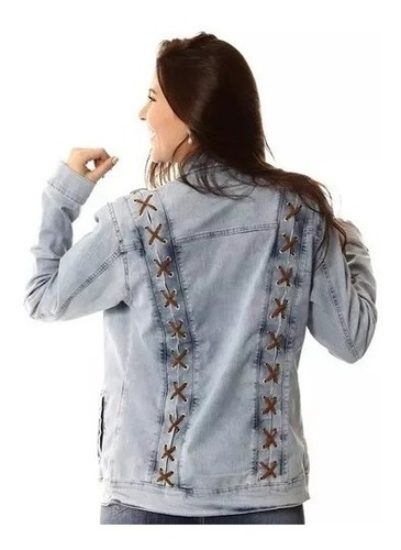 Jaqueta Jeans Maxi Sawary Feminina Azul Cedro Trançado