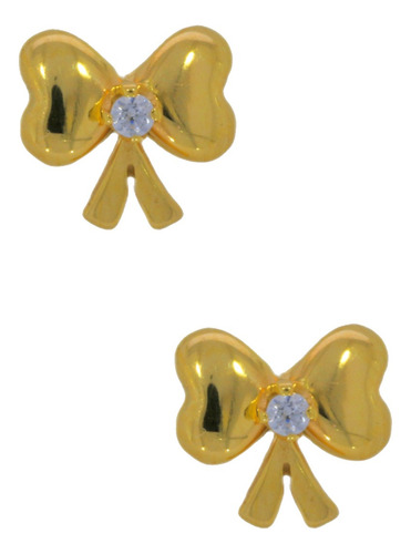 Arete Broquel Oro 14k Moño Zirconia Stellina Bebés