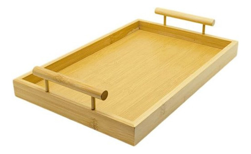 Bandeja Retangular Bambu Com Alça Para Servir 36 X 24cm