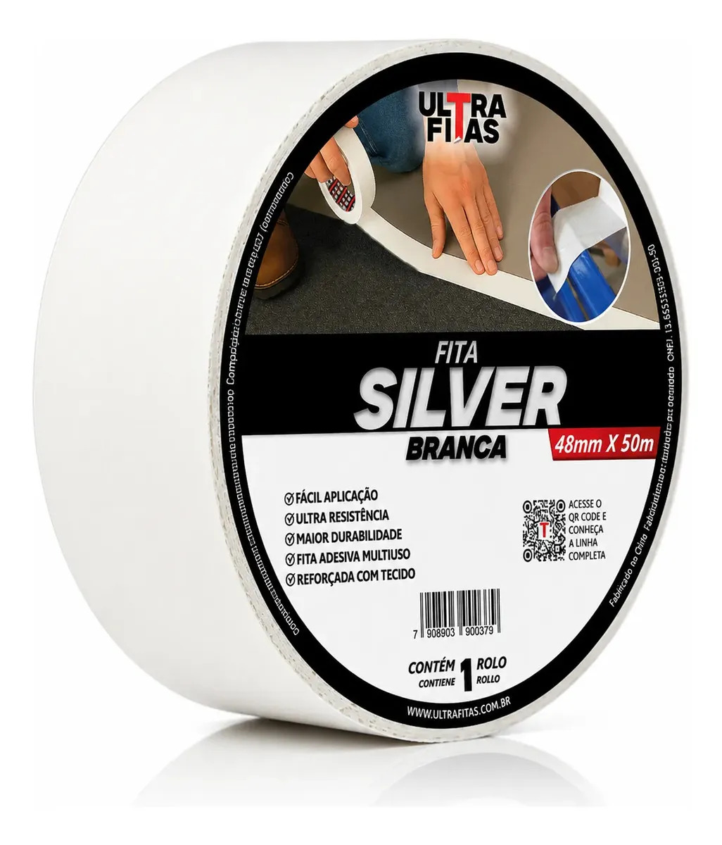 Fita Adesiva Multiuso Silver Tape 50 Mm X 50 Metros - Branca Cor Branco