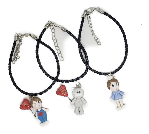 Recuerdo Comunion Niño 3 Pz Pulsera De Piel Y Dije +estuche2