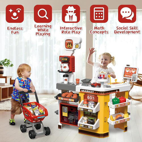 Conjunto De Tienda Para Niños Con Carrito Y Caja Registrador