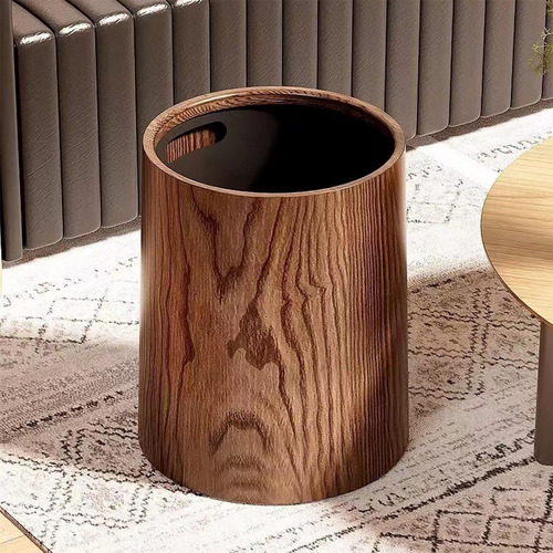 Bote De Basura De Grano De Madera, Elegante Cesta De 15l