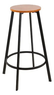 Taburete De Bar Elipse Industrial Banco Alto Asiento Madera