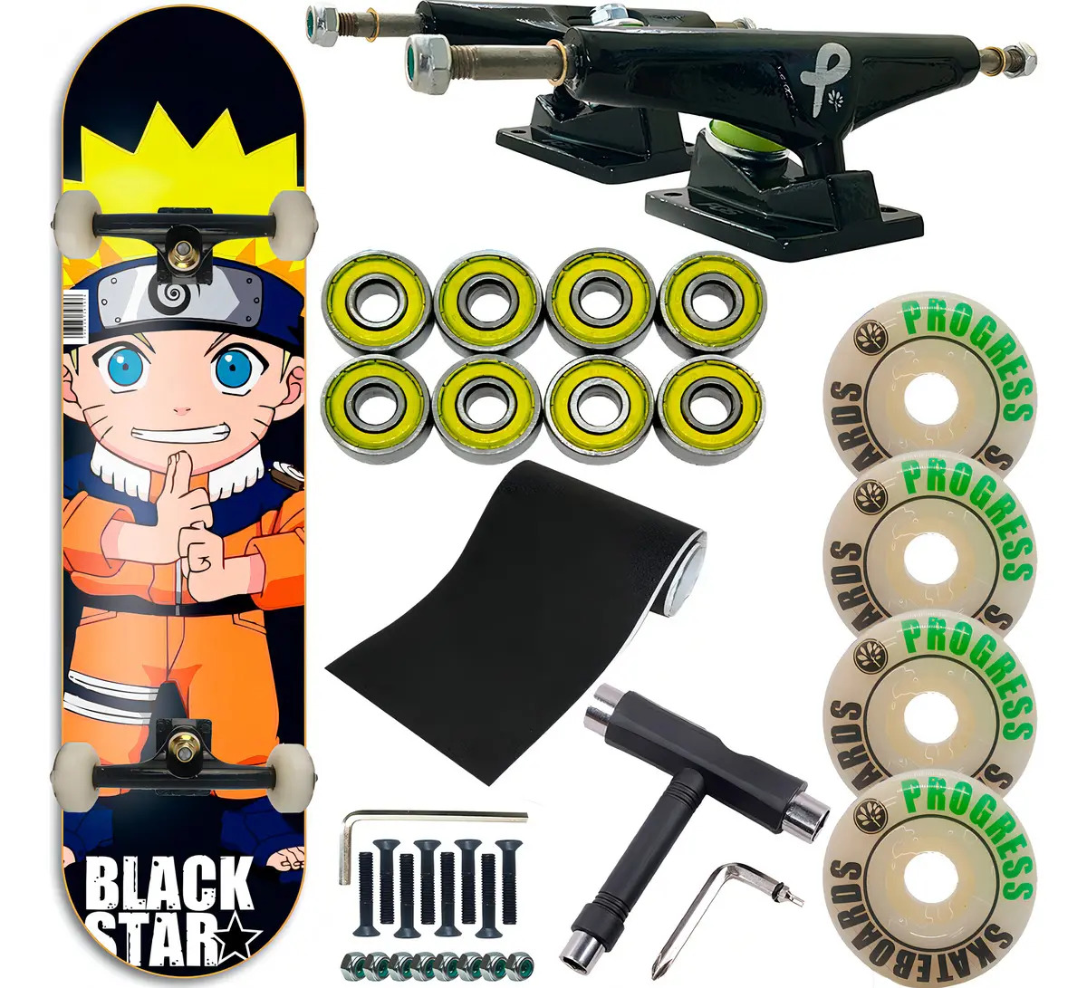 Skate Profissional Montado Black Star + Chave Manutenção Rodas Narutu