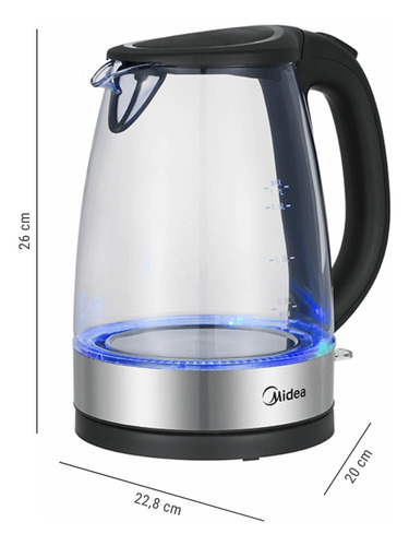 Hervidor Midea Mk-17g02a 1,7lt Luz Led Cuerpo De Vidrio