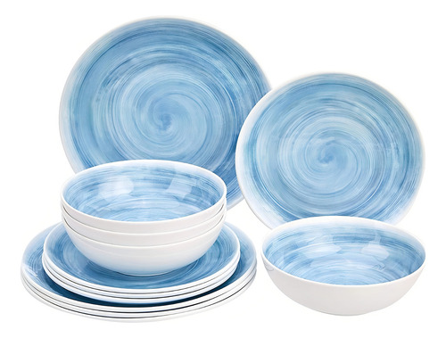 Amazon ® vajilla Melamina Para 4 Personas 12 Pzas Sin Bpa Ev Color Remolino Azul Remolino