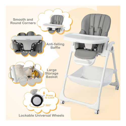 Baby Joy Silla Alta Para Bebé, Silla Alta Plegable 7 5 Doble
