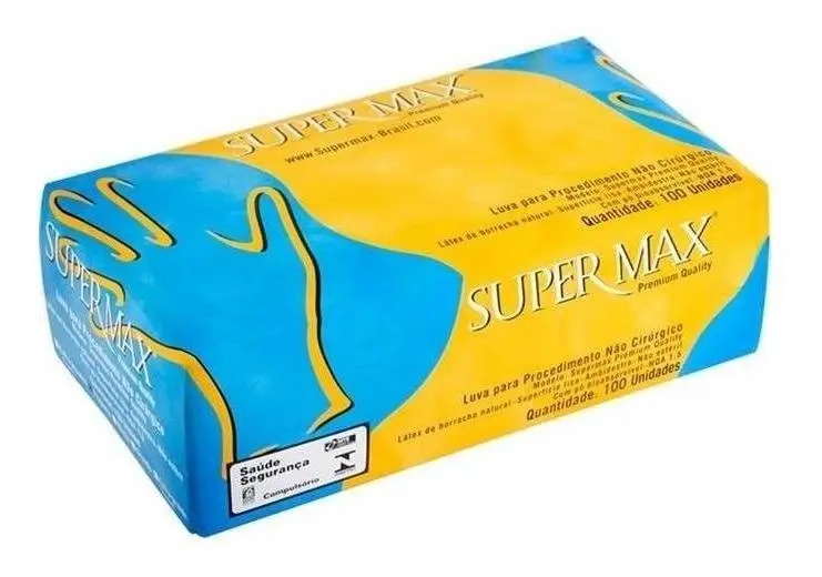 Luvas Supermax Látex Com Pó Tamanho PP Para Procedimento 100 Unidades