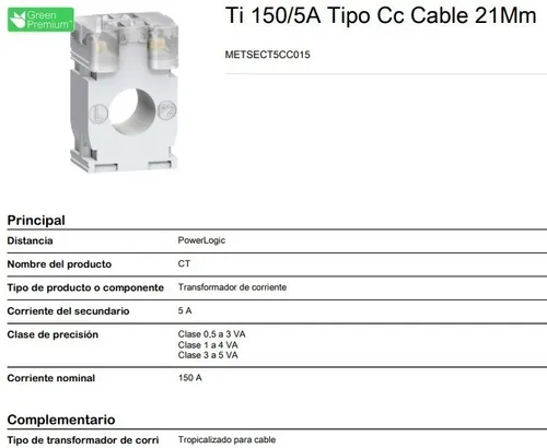 Transformador De Intensidad Schneider 150/5 A Metsect5cc015