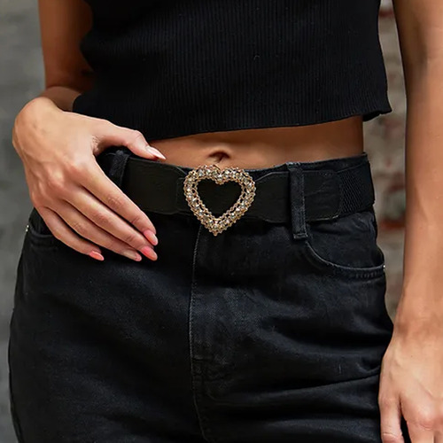 Cinturón Cinto Faja Mujer Elastizado Hebilla Metal Corazón
