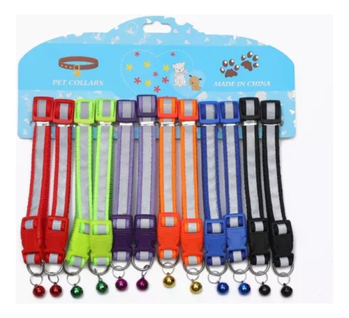 Pack 12 Collar Con Campana Y Reflectante Para Mascotas M