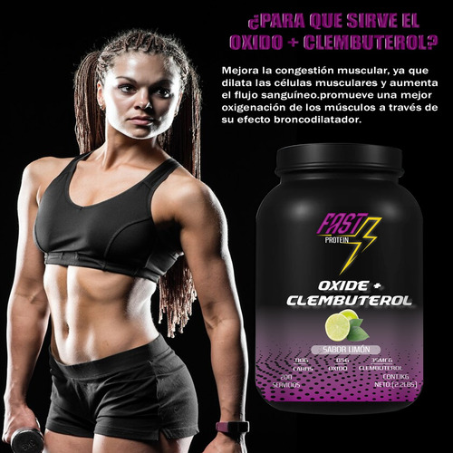 Óxido Nítrico + Clembuterol Fast Suplement 1kg 200 Serv Limón