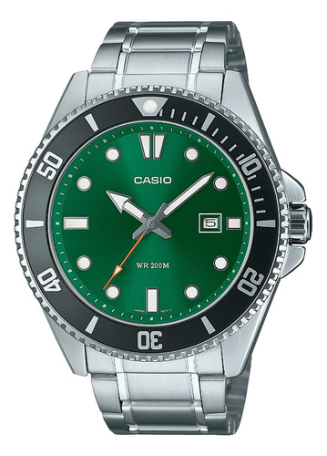 Relógio Casio Duro Masculino Analógico Fundo Verde Em Aço Prateado Prateado Verde