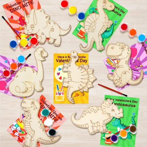 Kit De Manualidades De Dinosaurios De Madera – 140 Piezas Para Pintar Y Decorar Con Lápices Y Ojos – Regalo Creativo Para Niños
