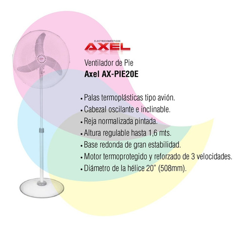 Imagen 2 de 4 de Ventilador De Pie Axel Ax-pie20e Blanco 3 Palas 20 Cuo