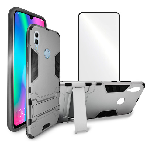 Funda Iron Para Huawei Honor 10 Lite Case Antishock Con Mica Plateado