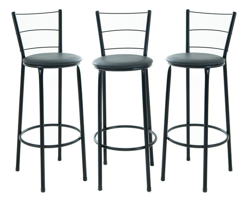 Kit 3 Banquetas Cadeira Alta Confortável Espaço Gourmet Acabamento Da Estrutura Três Arames Cor Preto