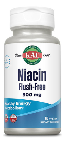 Kal Niacina 500mg Vitamina B3 Vegana Sin Rubor 60 Cápsulas