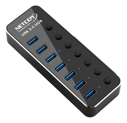 Hub Usb 3.0 Netcom Pe-hb0099 7 Usb-a 3.0 Y Alimentación 5v