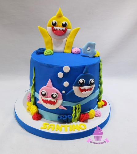 Torta Baby Shark Personalizada Tematica - Doble Altura 40p